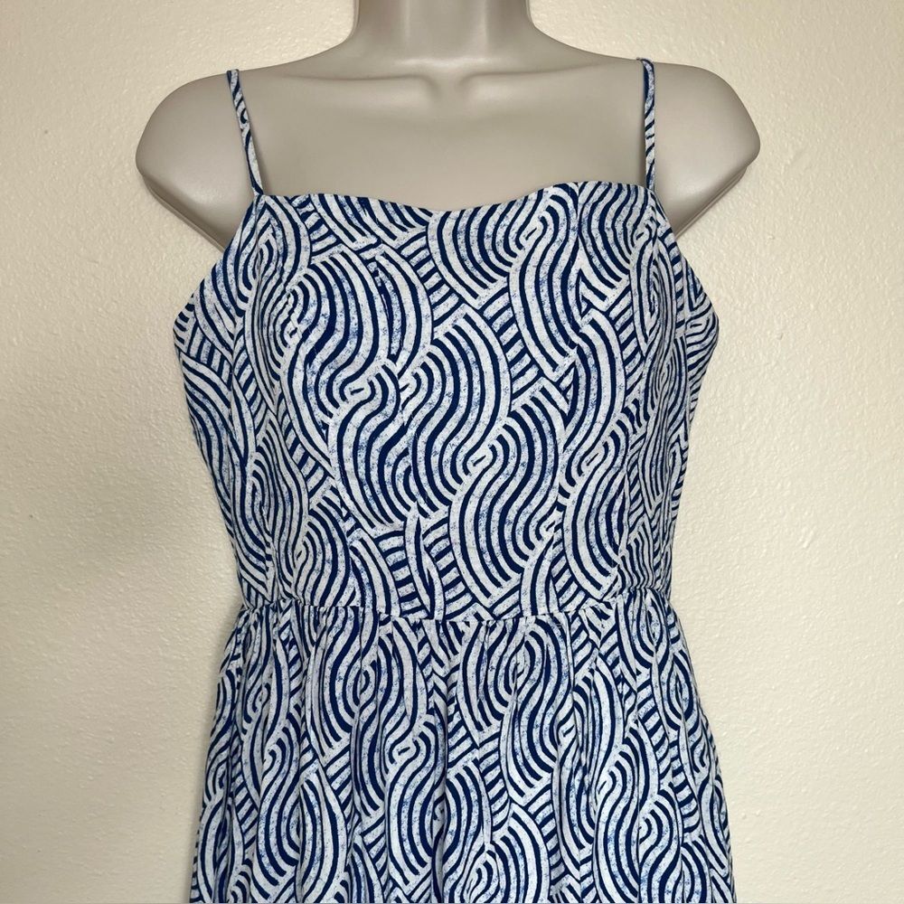 H&M Linen Blend Blue White Spaghetti Strap Midi Sundress Smocked Women Small - Picture 3 of 15